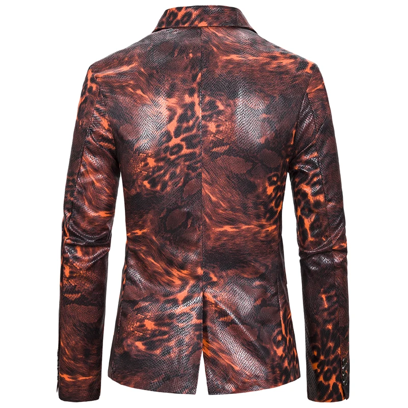 

Loldeal Men Stage Performance Jackets High Quality Brand 3D Leopard Print Slim Fit Red Korean Blazer