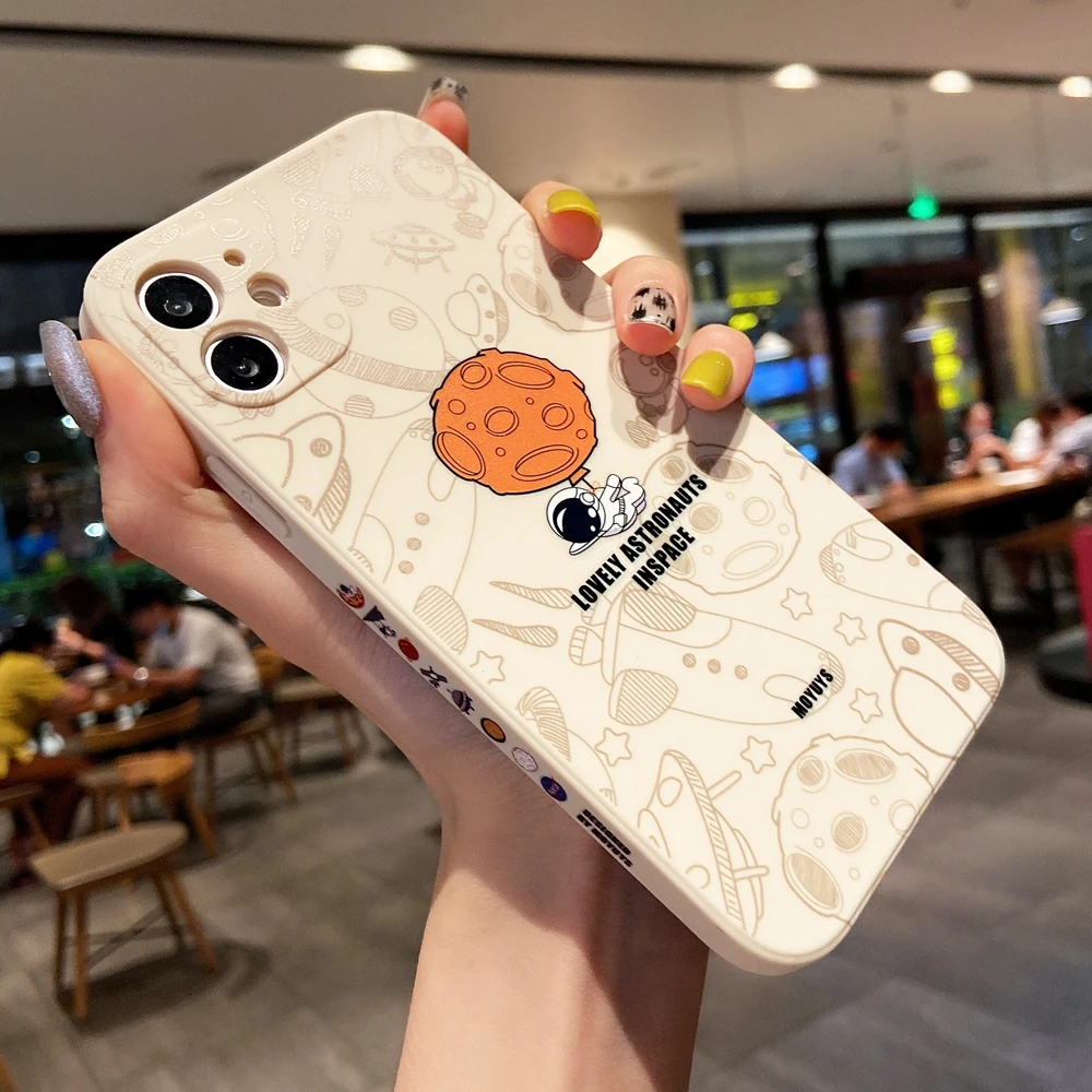 hot sale for iphone 11 12 pro max 7 8 plus xs x xr 13 silicone cute astronaut moon cartoon case phone cover capa couple shell free global shipping