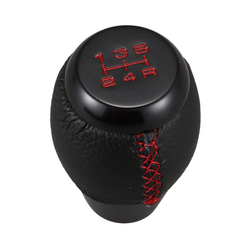 

5 Speed Black Leather Shift Knob+Suede Boot Red Stitch Combo for Honda Civic Si