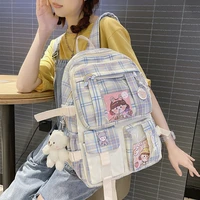 new cute grid backpack women waterproof candy colors high school bags for teenage girl student backpacks fancy travel rucksack