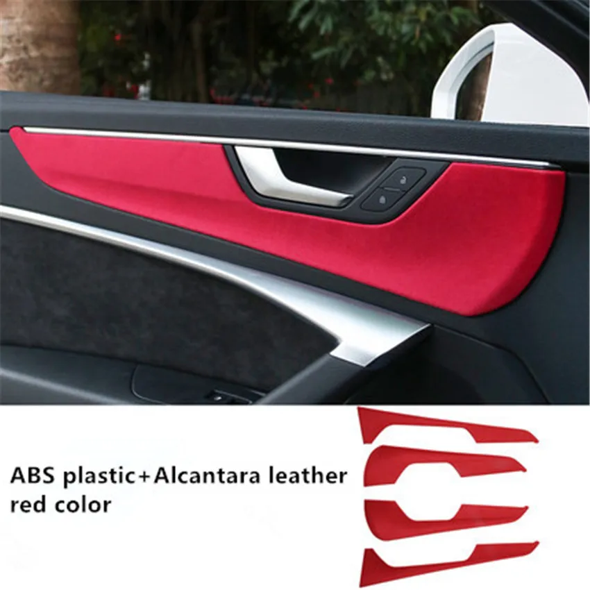 4pcs/lot ABS plastic+ Alcantara leather Car Inside door protection decoration cover for 2019 2020 AUDI A6 C8 | Автомобили и