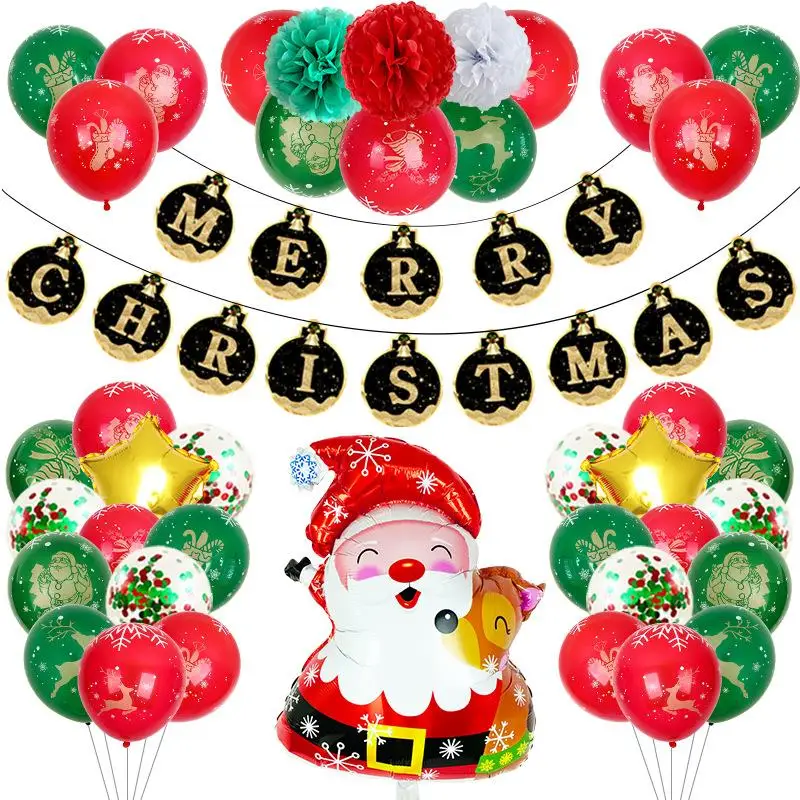 

2020 New Year Xmas flag Christmas balloons 12 inch bronzing full flower printing sequin balloon DIY Christmas balloon 1PCS ZB252