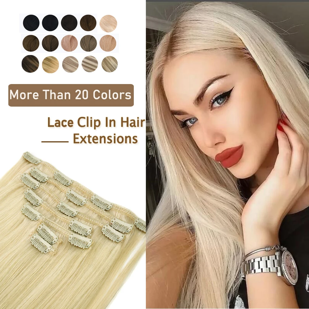 Зурия кружевные накладные человеческие волосы на заколках 16 20 24 100% машинная