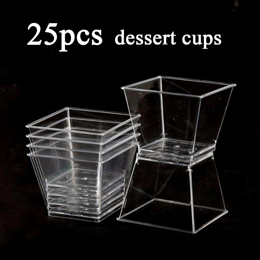 25 шт. мини пластиковые чашки для десертов прозрачные квадратные мороженого