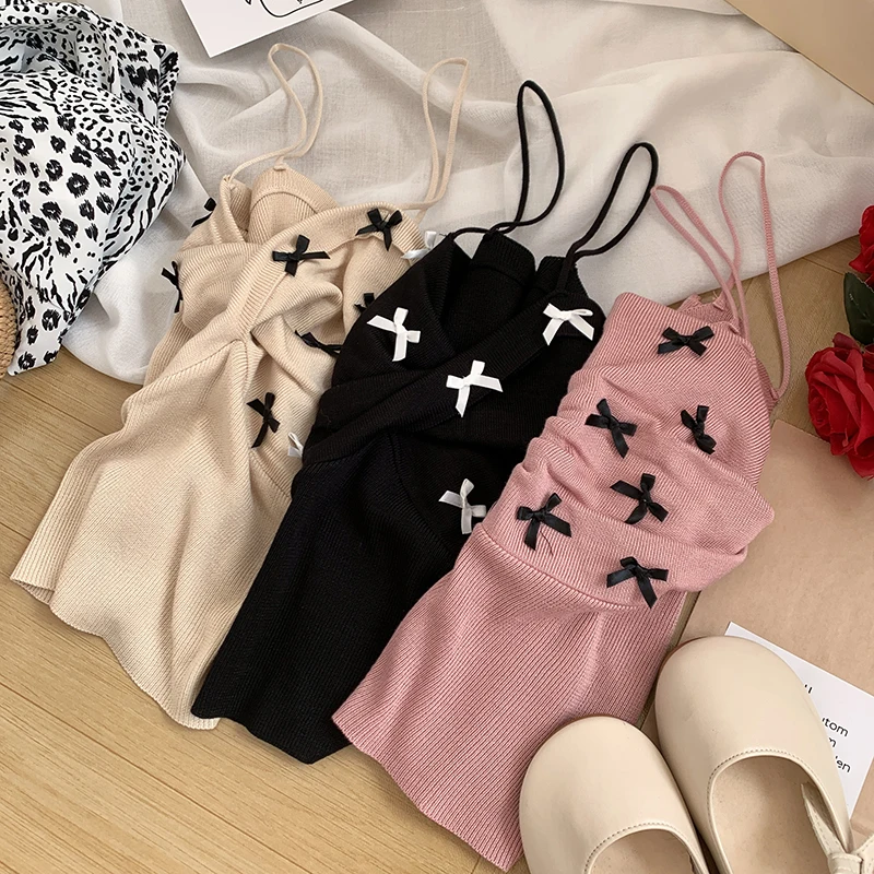 Корейский милый женский топ Korobov с бантом летняя новая модная однотонная пляжная