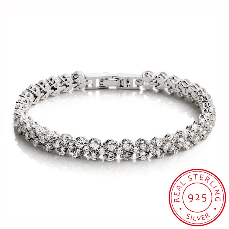 925 Sterling Silver Cluster CZ Zirconia Tennis Bracelets Pulseras Pulseira Bracelet Women Jewelry Girl Friend Gift