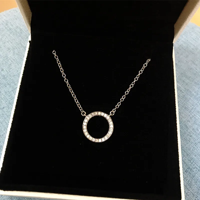

Hot Selling Women S925 Sterling Silver Accessories Crystal Hoop Circle Pendant Necklace Elegant Jewelry