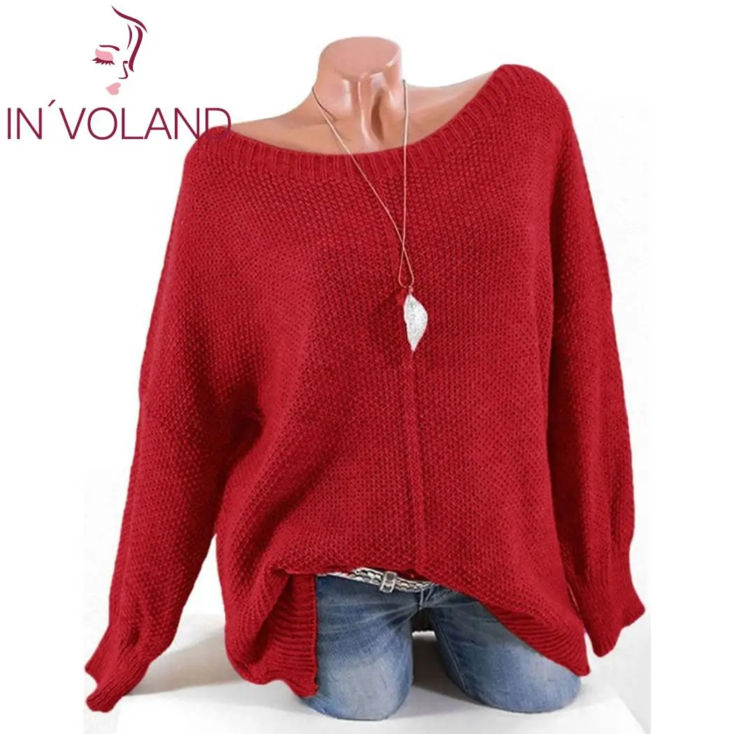Женские Повседневные свитера размера плюс Осень-зима v-образный вырез длинный