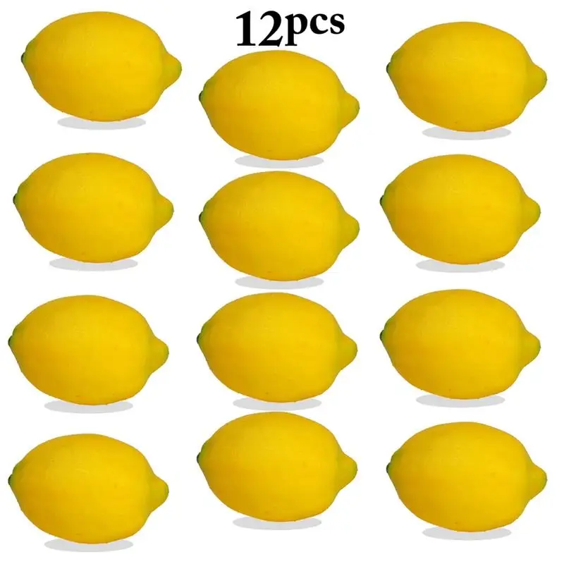 

12pcs Artificial Fruits Plastic Simulation Fake Yellow Lemon for Wedding Home Garden Kitchen Decoration Festive Party Supplies