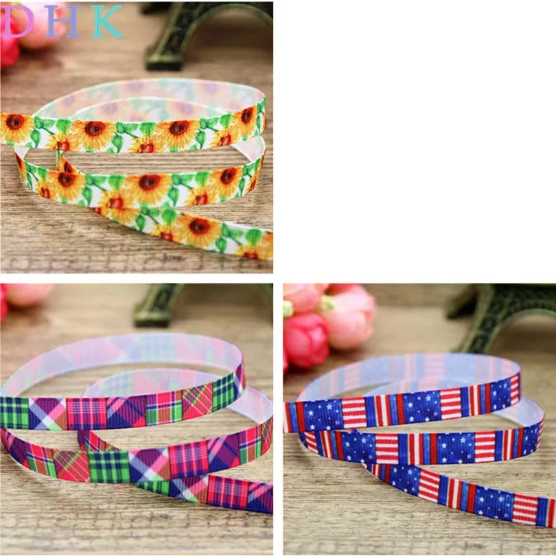 DHK 3/8 ''Бесплатная доставка цветы Вишня печать grosgrain лента аксессуар hairbow