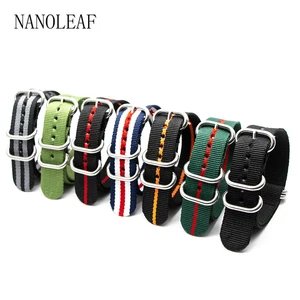 Nylon Braid Watch Strap For 18MM 20MM 22MM 24MM Watchband Silver 5 Rings Solid Color Striped Replacement Wristband