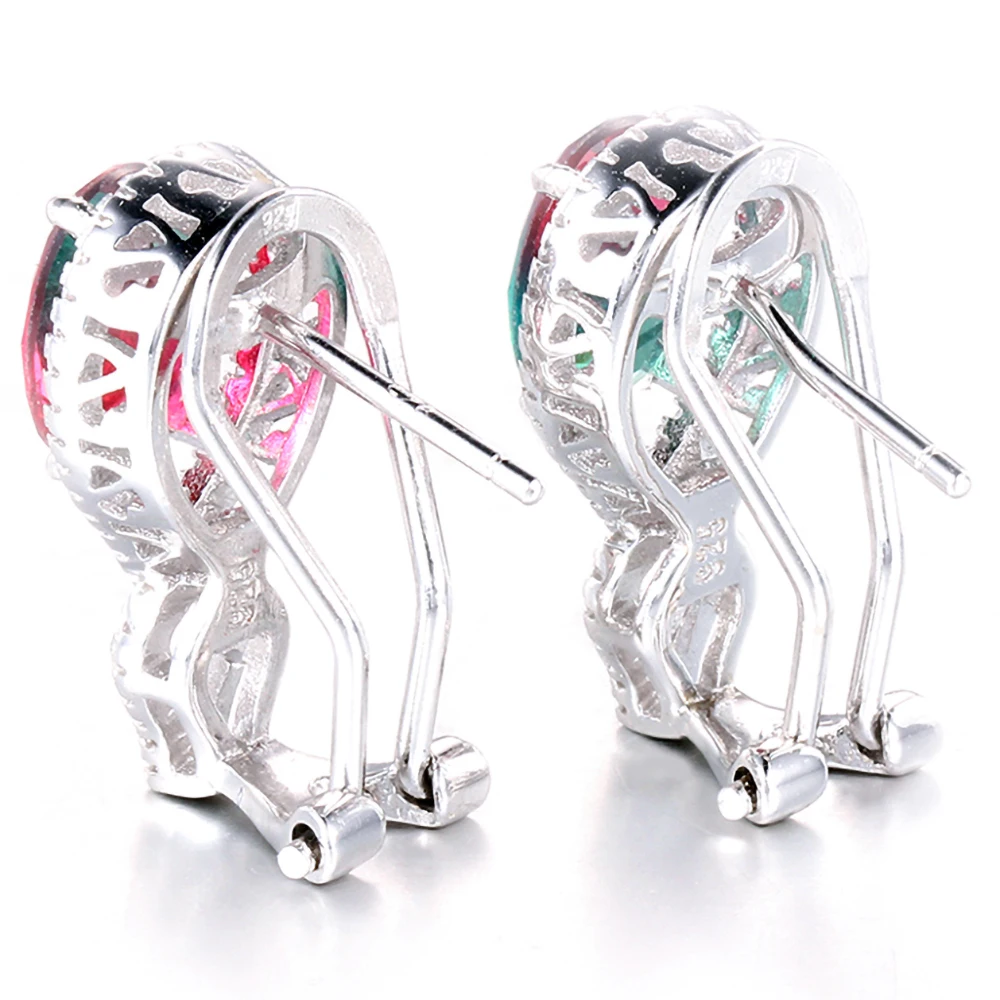 

Genuine TKJ Natural Tourmaline 925 Sterling Silver Oval Earrings for Women Party Fine Simple Gemstone Jewelry