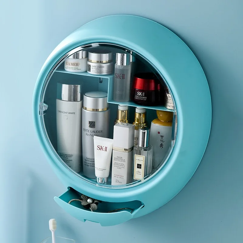 

Wall Hanging Makeup Storage Oval Bathroom Makeup Organizer ABS Plastic Transparent Dustproof medicine tooth brushes Display box
