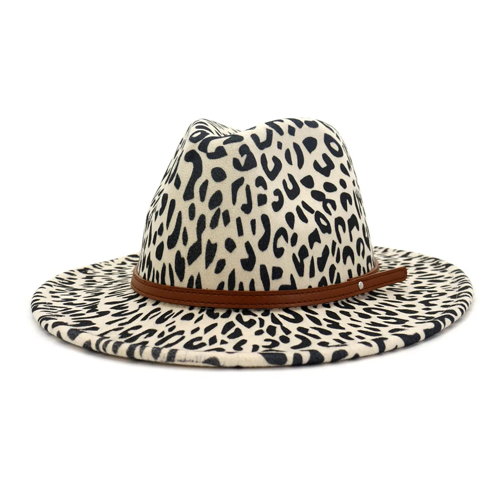 

ZLD Winter fashion trend new men Fedoras hat flat brim big brim cap leopard print ladies couple cowboy hat jazz women hats