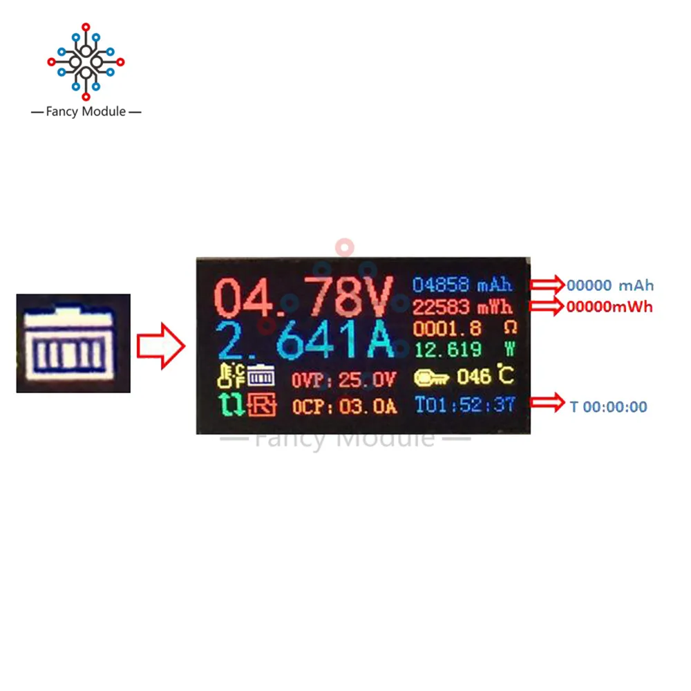 Diymore QC3.0 0,9" ips HD USB тестер напряжение тока Емкость энергии эквивалентное сопротивление тестер температуры монитор