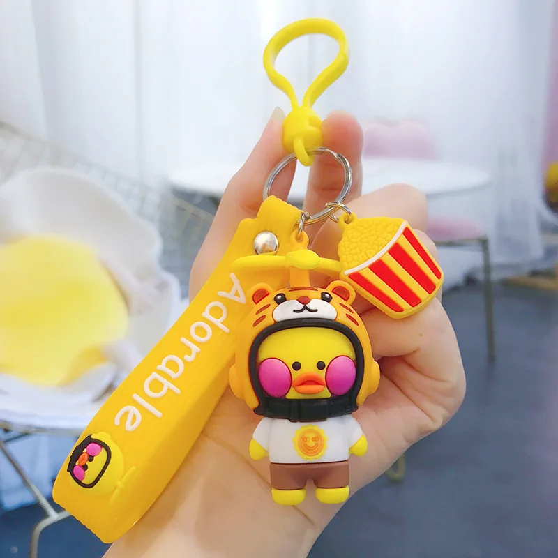 

Fashionable Cartoon Glue Drop Helmet Duck Key Chain Cute Little Duck Car Keychain Bag Pendant Toy Doll Decoration Keyring