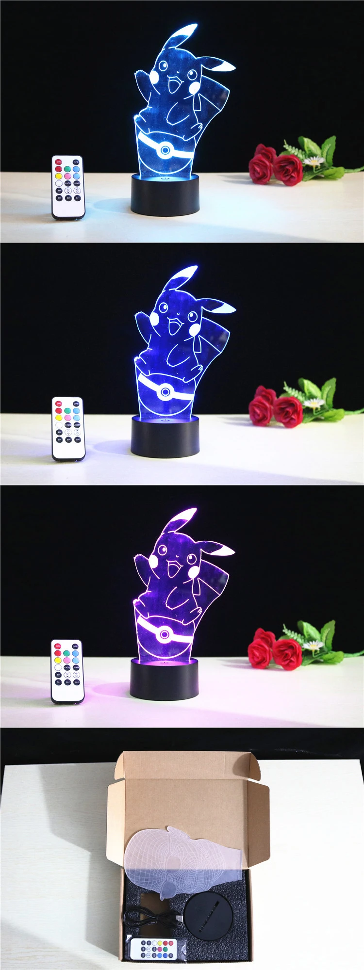 Pokemon Go фигурка 3D RGB лампа Пикачу Покемон Подарочный ночник светодиодный 7 цветов ночник
