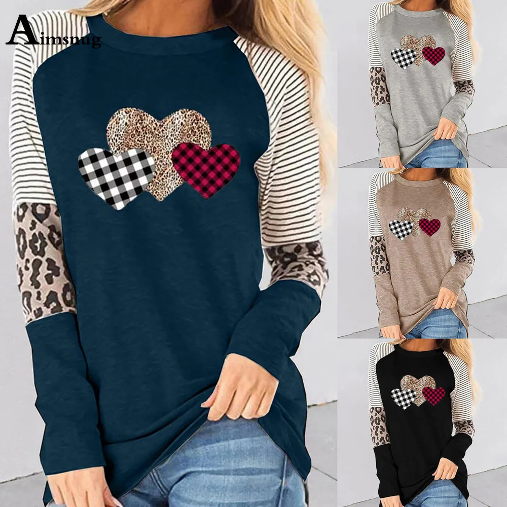 

Fashion Shirt Women Elegant Leisure Casual T-shirt Patchwork Stripe Love Tops Clothing 2021 Spring Autumn New Tees shirt Femme