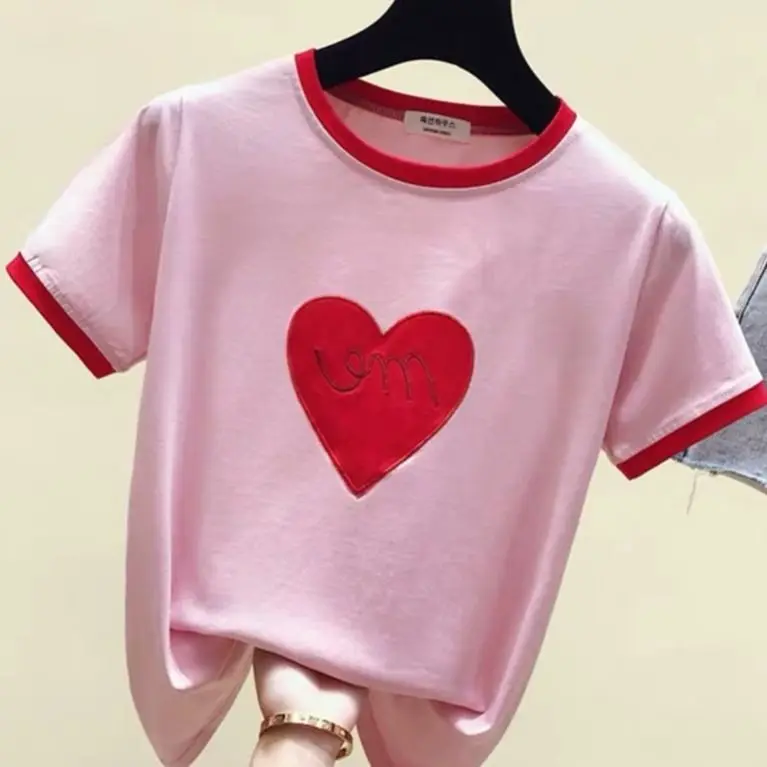 

2020 летние новые модные хлопковые футболки для маленьких девочек футболки с короткими рукавами и вышивкой сердца для девочек-подростков дет...