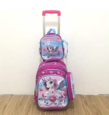 Школьные колесиках рюкзак сумка в комплекте школьный прокатки рюкзак сумка на колесах с пластиковым каркасом Детский рюкзак-тележка для шк...
