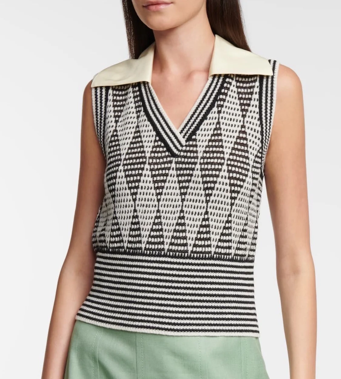 

Дизайнерский укороченный свитер, жилет, осень 2021, съемный воротник, V-образный вырез, без рукавов, свитер, жилет, Женский пуловер, жилет, укоро...