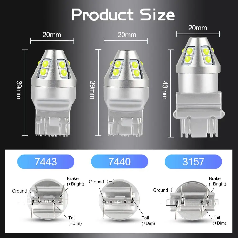 Светодиодная лампа T20 7440 W21W 1 шт. 7443 W21/5 Вт светильник поворотника T25 3157 P27W 10SMD 3030