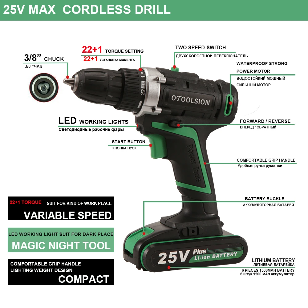 48 N.m 25V Cordless Drill Electric Screwdriver Tool Wireless Batteries+ Rechargeable Battery For Metalwork | Инструменты