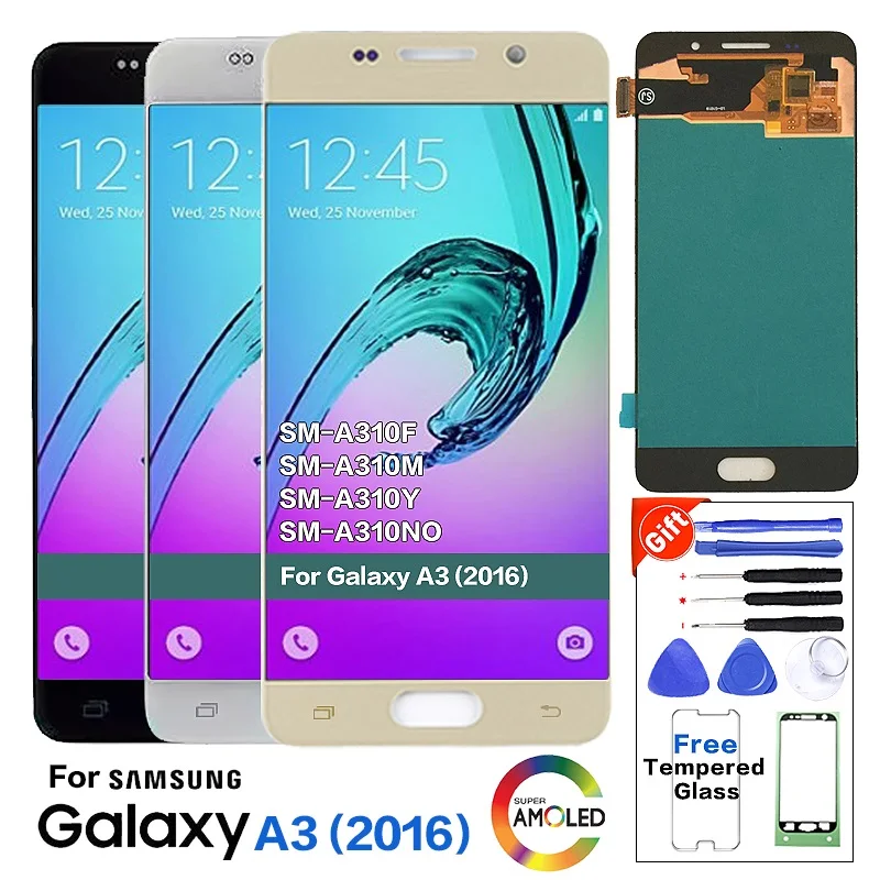 ЖК-дисплей SUPER AMOLED для SAMSUNG Galaxy A3 2016 A310 A310F A3100 с сенсорным экраном и дигитайзером в