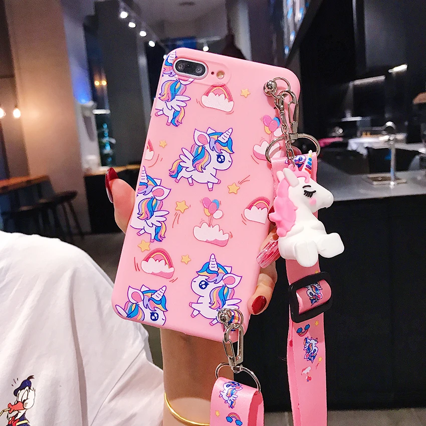 rainbow with Lanyard Радуга игрушечный Единорог КРЫШКА ДЛЯ VIVO S1 V11 V11i V15 Pro Y55 Y66 Y67 Y71 Y75 Y79 V5S V7 плюс V9 Y91 Y95 Y97 Z5X мягкий чехол Lanyard - Цвет: rainbow with Lanyard