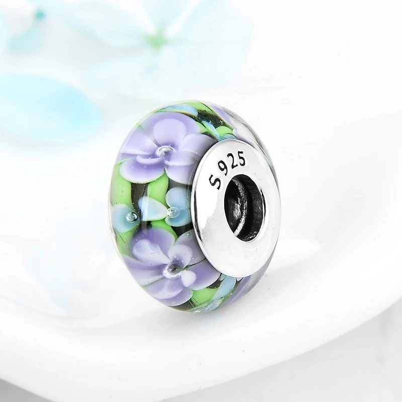 Высококачественные элегантные стеклянные бусины мунаро из серебра 925 пробы с