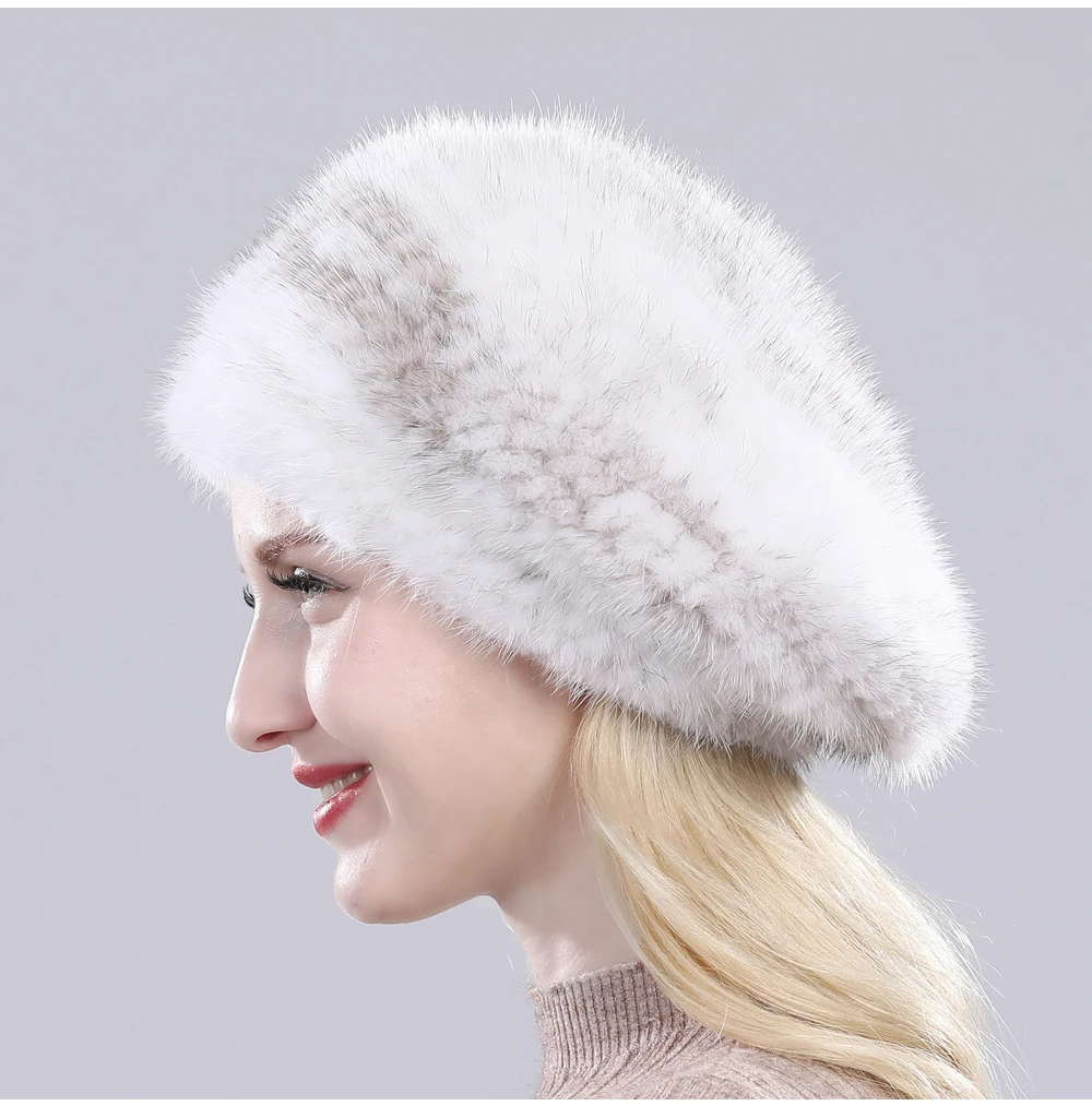 Hot Sale Russia Women Winter Real Mink Fur Berets Hat Hand Knitted Real Natural Mink Fur Cap Lady Luxury Real Mink Fur Hats