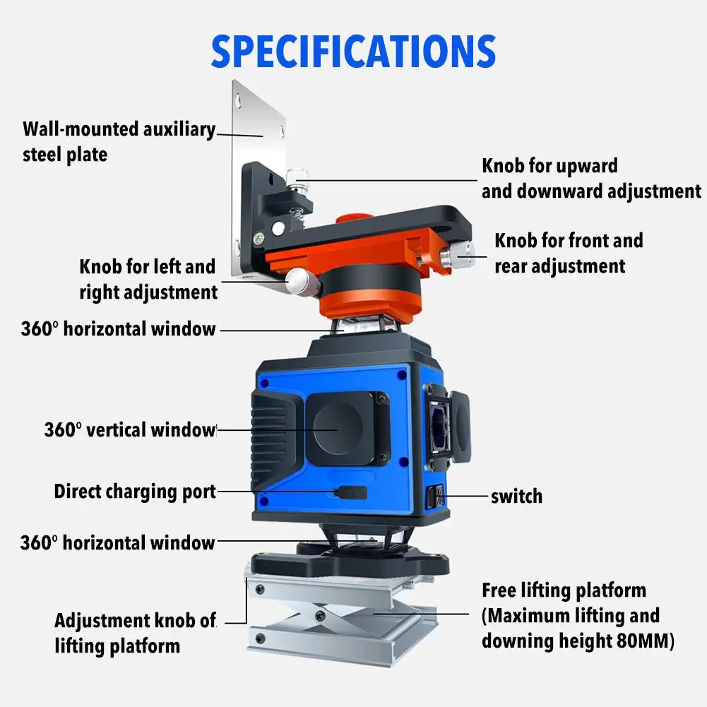 

3D Green Beam Self-Leveling Laser Level 360 Cross Line Three Plane Leveling Vertical Horizontal 12 Lines Magnetic Pivoting Base
