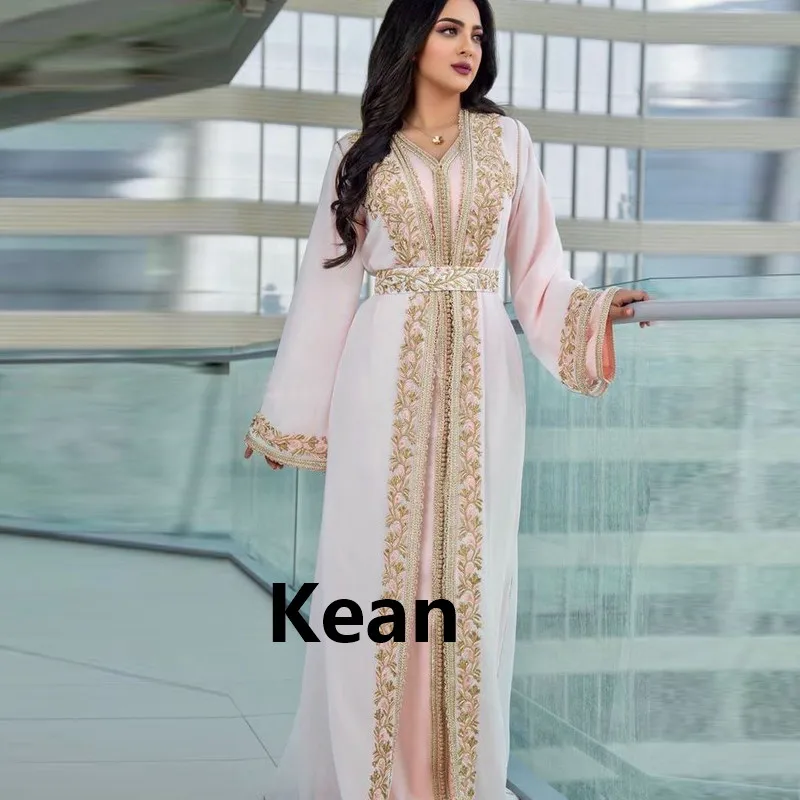 

Vintage Moroccan Kaftan Evening Dress Gold Lace Bead Mother of the Bride Dresses Belt Vestido de Festa Mother Formal Party Dress