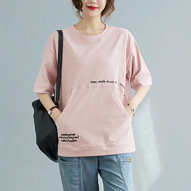 

Oversized Women Cotton Casual T-shirts New 2021 Summer Simple Style Letter Print Loose Female Short Sleeve Tops Tees S3884