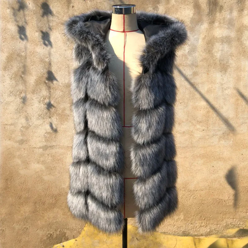 

New Womens Autumn And Winter Faux Fur Vests Female Simple Wild Fashion Hooded Waistcoats Casual Slim Man-Made Fur Vests D528