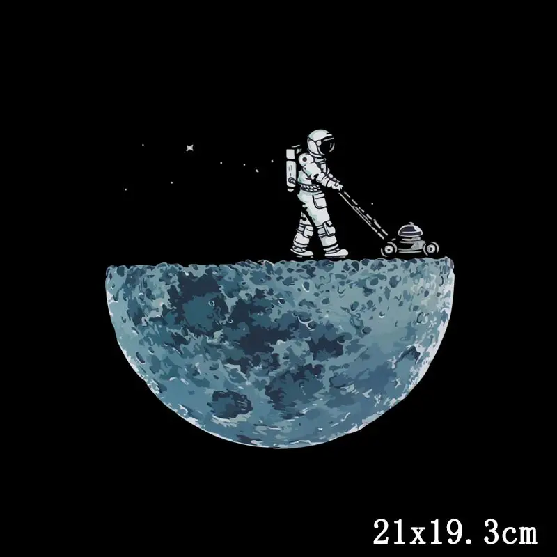 Moon And Astronaut Applique Heat Transfers Patches For Clothing Cartton Patch Space Iron On Clothes Tshirt Decro DIY | Дом и сад