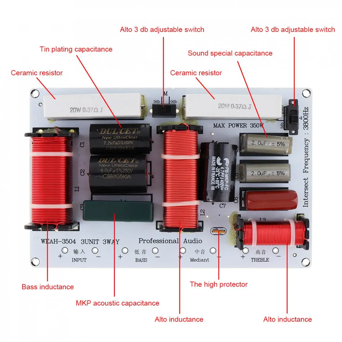 350 Вт 3 сторонний фильтр делитель частоты среднего баса|Коаксиальные колонки| |