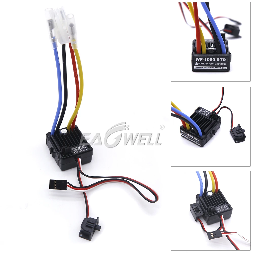 

RCTOYFUN 1060 60A Waterproof Brushed ESC Speed Controller for 1/10 Tamiya Traxxas HSP Rock Crawler RC Car Upgrade Parts
