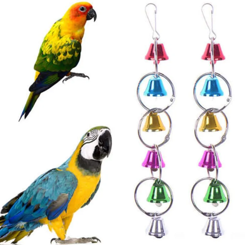

Красочные игрушки-колокольчики для домашних животных, жевательное кольцо для попугая, Подвесные качели для клетки, подставка для кокатила, ...