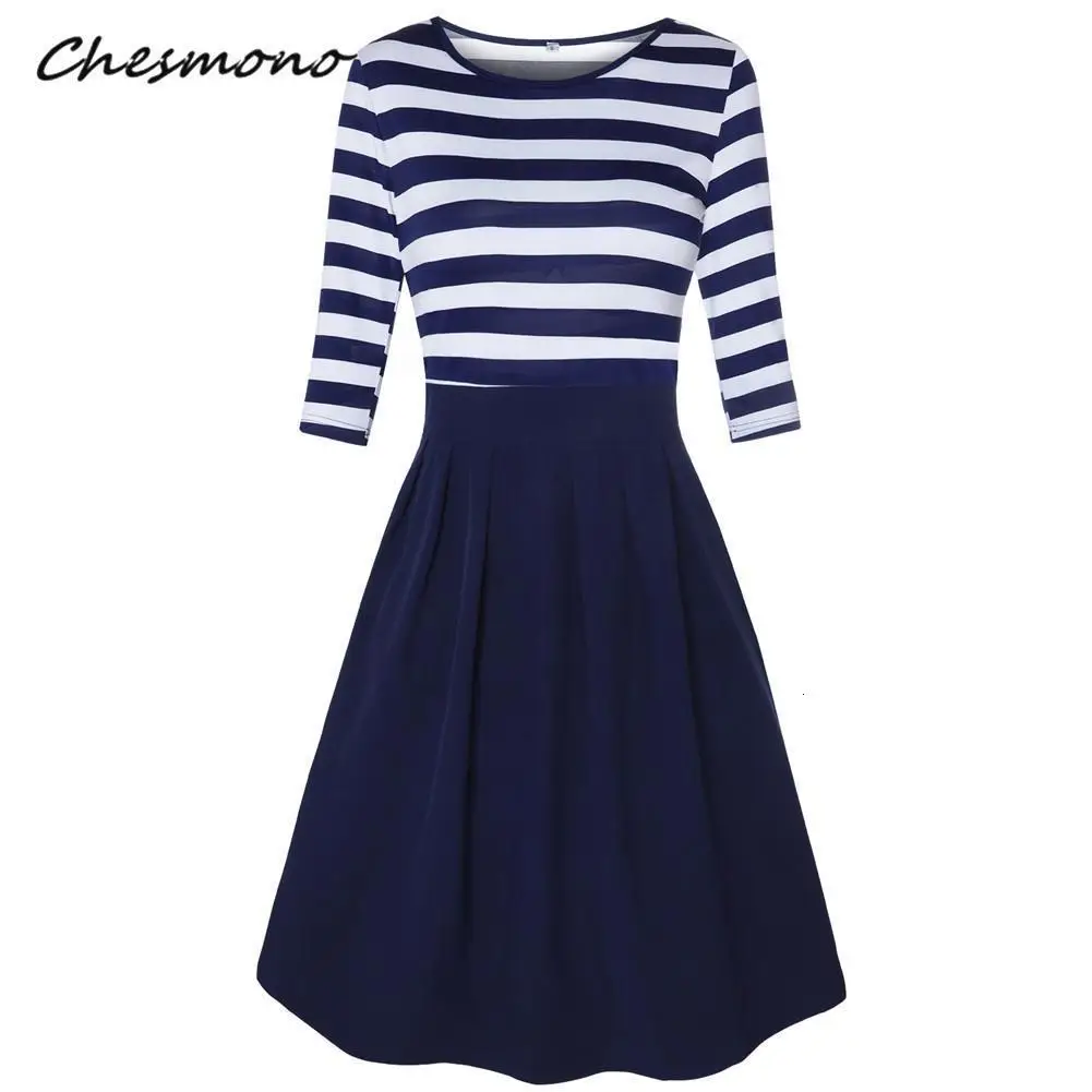 Модное женское Повседневное платье с круглым вырезом 3/4 винтажное со