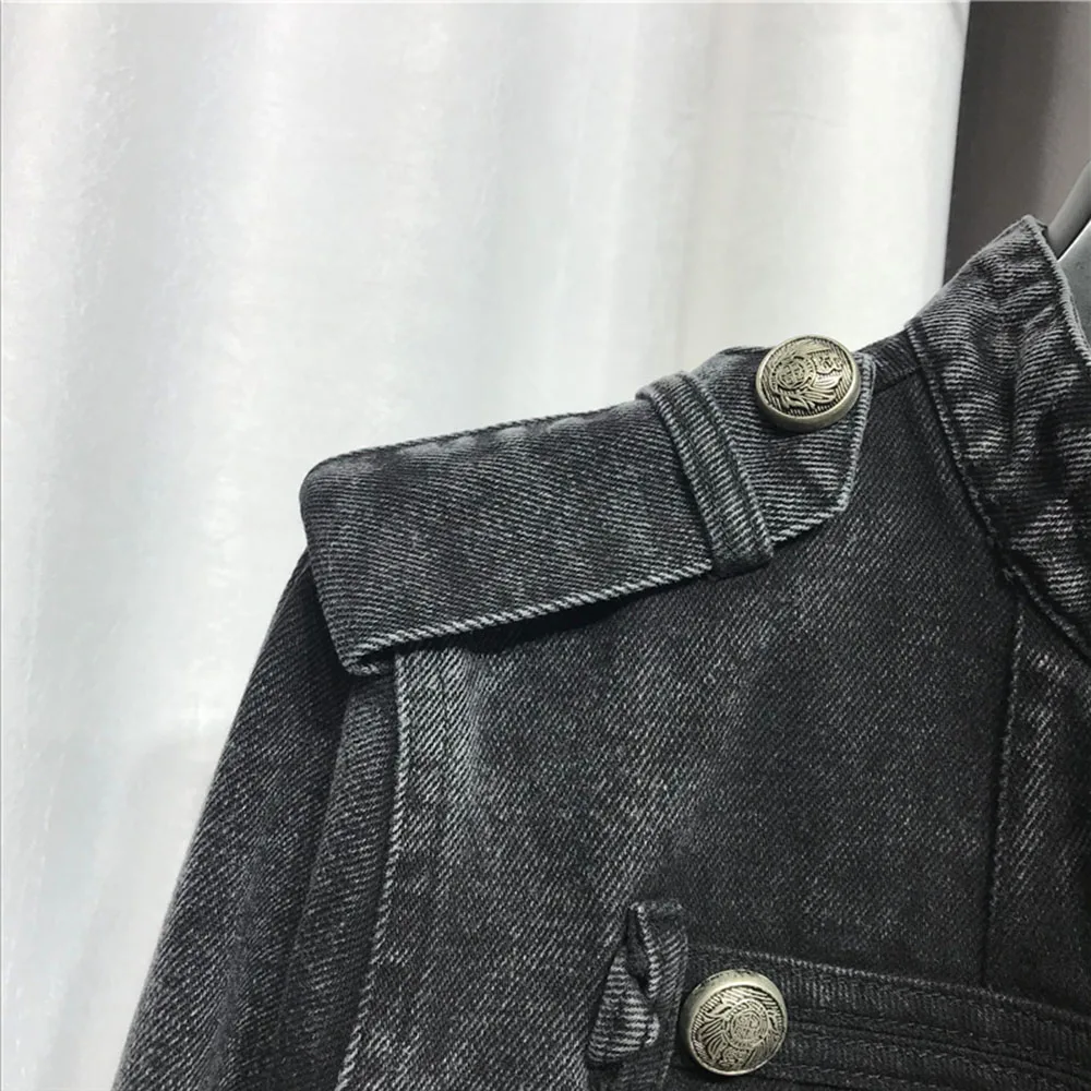 

Women 2021 New Jacket Black Stand Collar Slim Short Denim Jacket Female Retro Double-breasted Cardigan Coat Spring Fashion Trend
