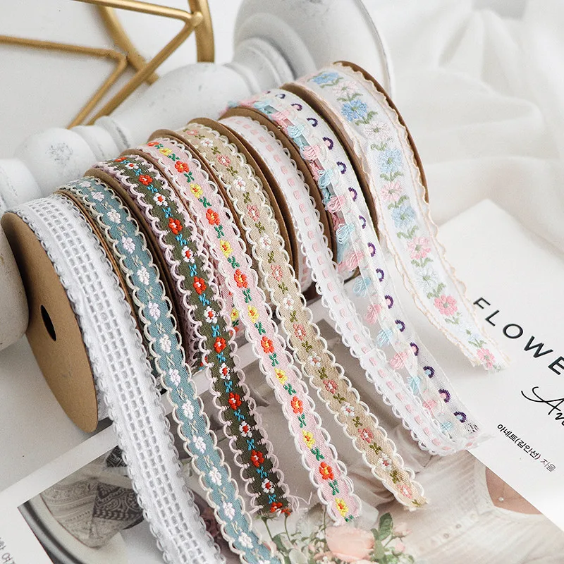 5 ярдов винтажная Этническая вышитая кружевная лента атласная Цветочная