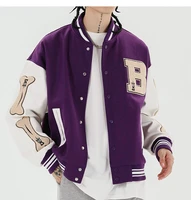mens harajuku streetwear bomber jacket unisex jacket men baseball coats hip hop furry bone patchwork color block jackets