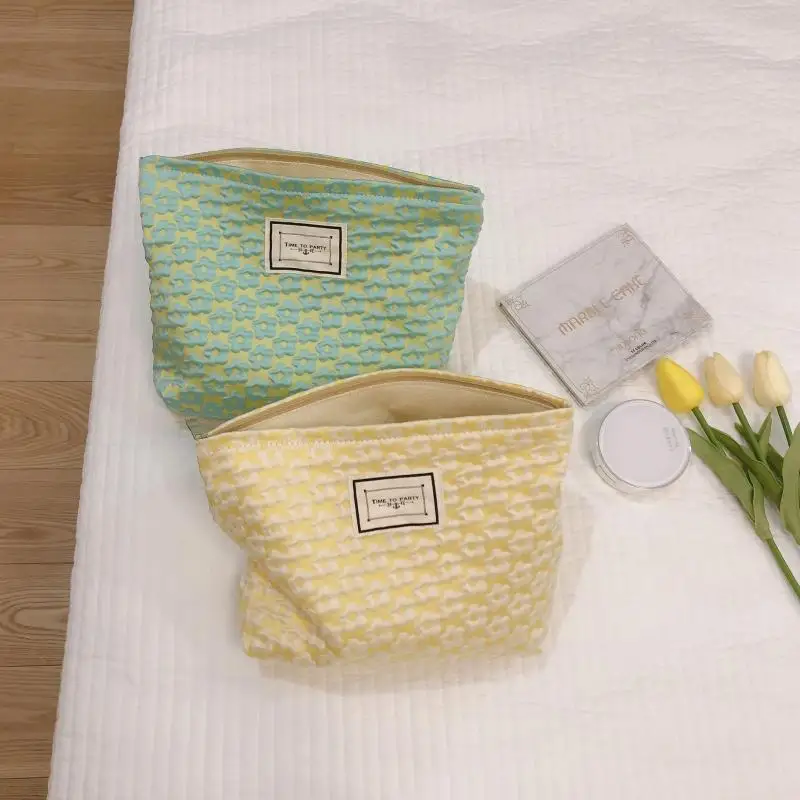 

Pure Color Floral Makeup Bag Jacquard Fabric Cosmetic Pouch Women Travel Toiletry Bag Necesserie Organizer Beauty Case Clutches