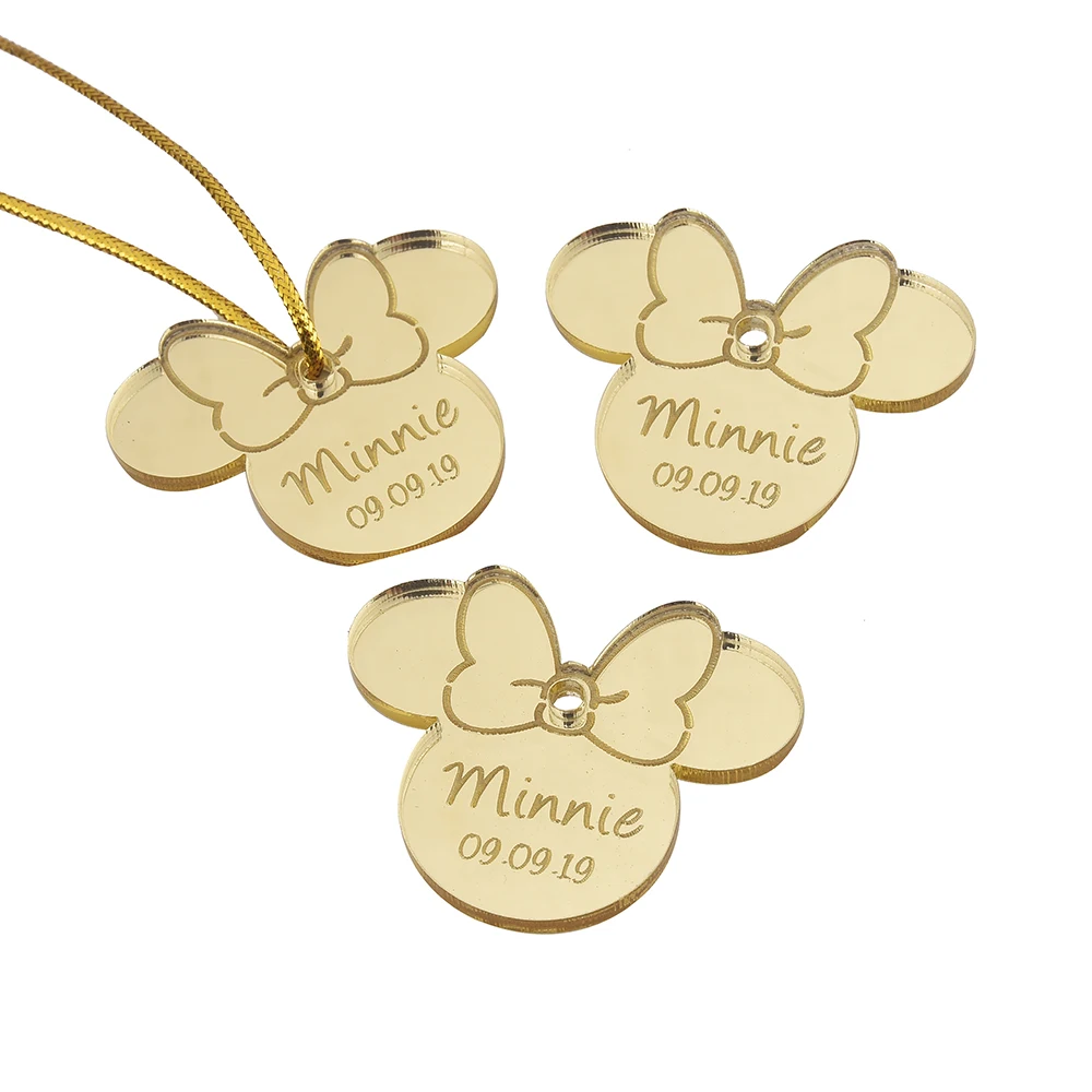 Style3 Gold 10 шт. персонализированные гравированное зеркало Минни Маус надписи имя карты метки ребенок душ украшение для вечеринки в день рождения 40 мм логотип - Цвет: Style3 Gold