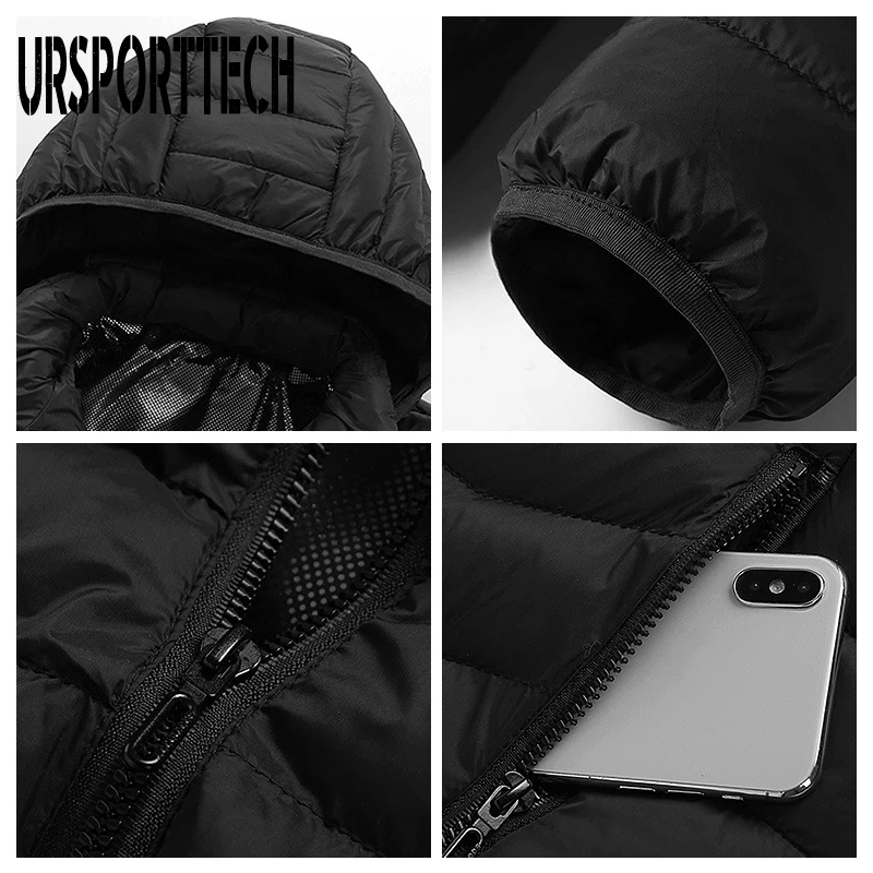 URSPORTTECH High Quality Winter Heated Jackets Mens Down Parka Men Women Warm Outdoor Coat USB Electric Heating Hooded Jackets