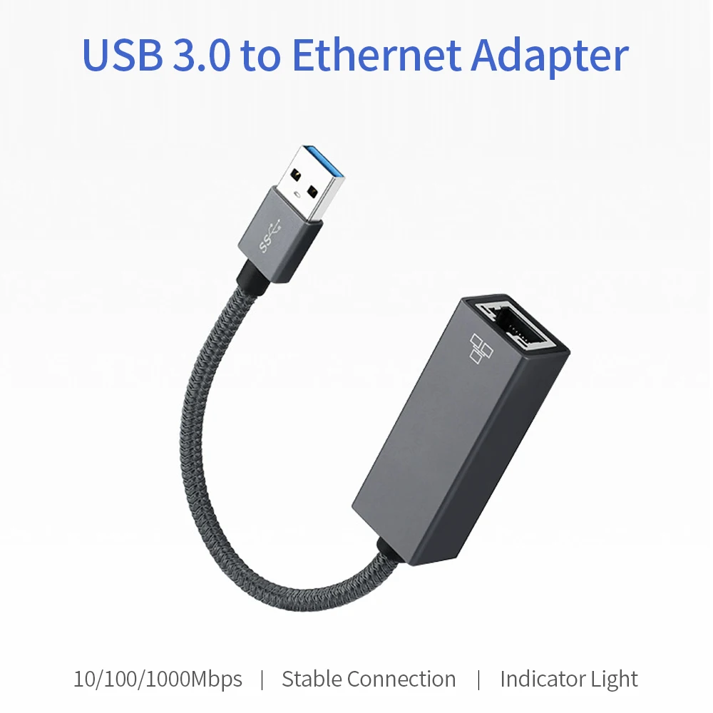 

USB3.0 Ethernet Adapter USB to 10/100/1000 Gigabit Ethernet Adapter Compatible with Switch Mac OS Win7/8/10/XP/Linux/Vista