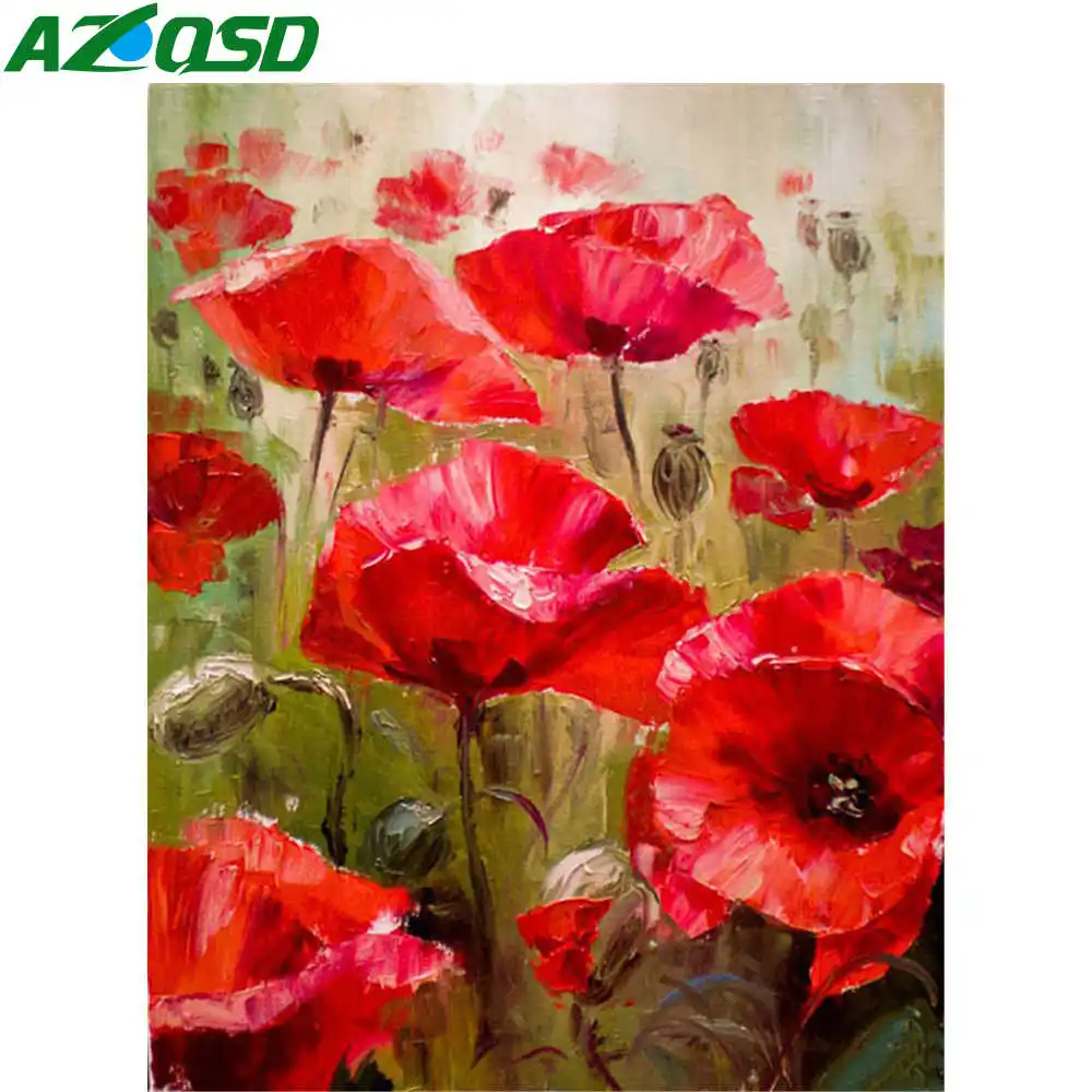 

AZQSD картина маслом по номерам Цветок Поппи без рамки украшения картины по номерам цветочные комплекты холст для рисования 40x50 см Настенная ж...