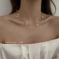 european and american elegant double layer pearl string choker necklace korean fashion jewelry sexy clavicle chain for woman