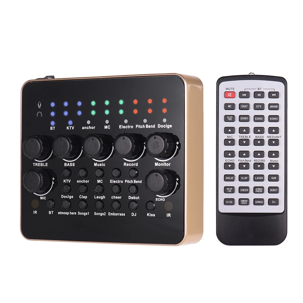 

Portable Rechargeable Live Sound Card Voice Changer Built-in Multiple Sound Effects BT Connection with Remote Control